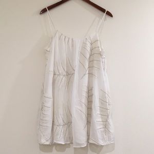 Lovers + Friends White/Silver Palm Leaves Embroidered Mini Dress